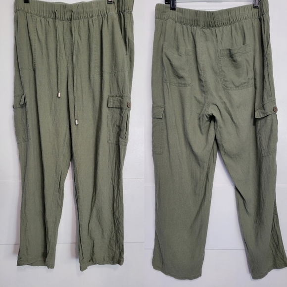 RACHEL Rachel Roy Pants - Rachel Rachel Roy Linen Blend Pull-on Cargo Pants Mole Grey Green Large